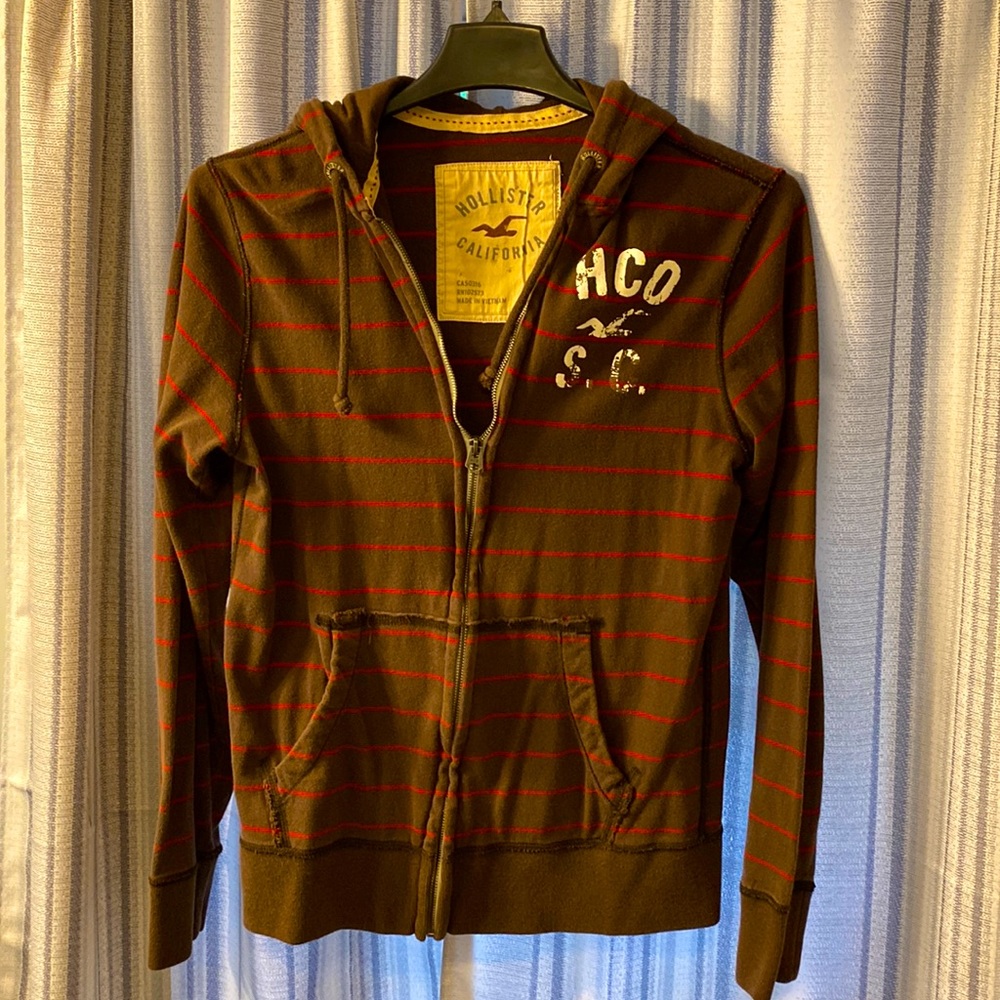 Hollister Zip Up Hoodie, Brown/Red, Size Medium